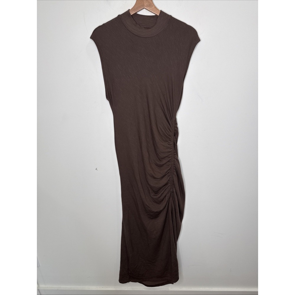 Daily Practice Anthropologie Mock Neck Ruched Maxi Dress M Chocolate Brown Tank - Picture 2 of 8